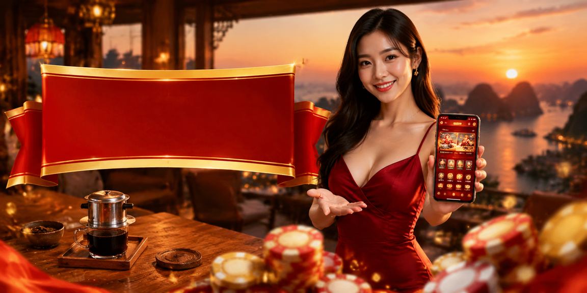 Người dùng xem kèo thể thao trực tuyến trên điện thoại với phong cảnh vịnh Hạ Long làm nền