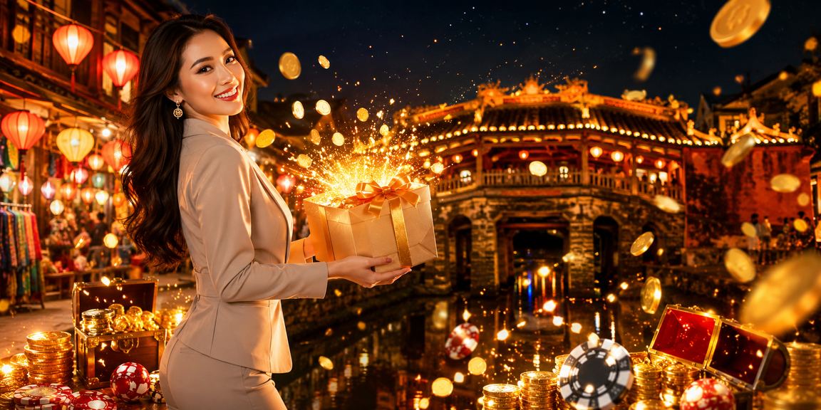Phố cổ Hội An về đêm lung linh với người chơi đang theo dõi ván bài trực tuyến trên điện thoại